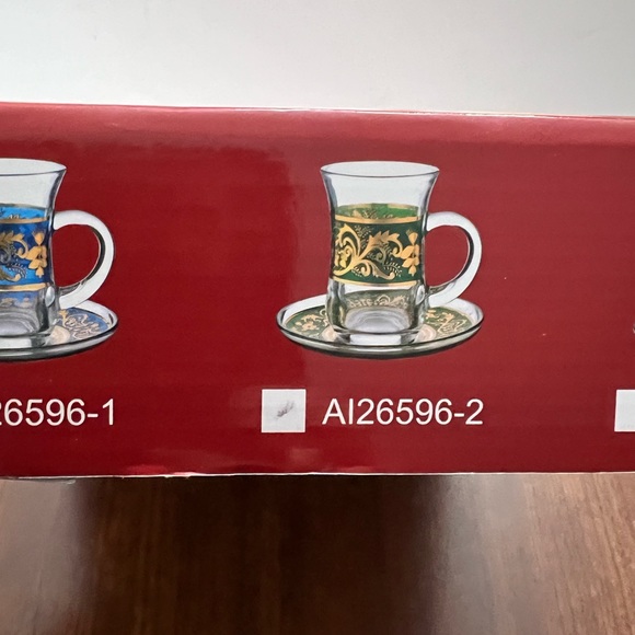 Alpine Cuisine Tea Glass Set With Saucer Gold/Green Design 12 Pc - Picture 3 of 16